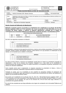 Resolucion de Adjudicación - UPV Universitat Politècnica de València