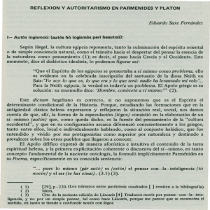 REFLEXION y AUTORITARISMO EN PARMENIDES y PLATON