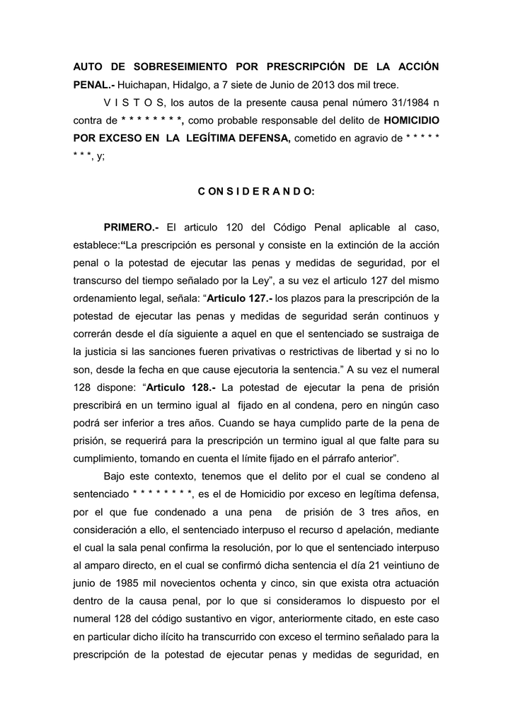 Auto De Sobreseimiento Por Prescripci n De La Acci n Penal Auto De Sobreseimiento Por Prescripci n De La Acci n Penal