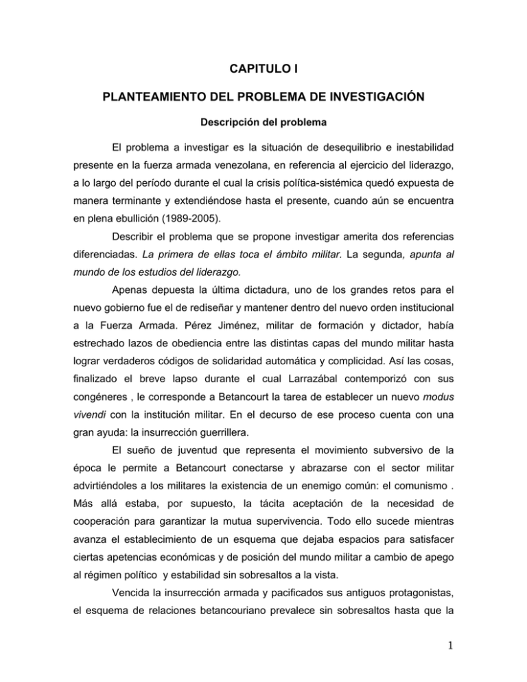 CAPITULO I PLANTEAMIENTO DEL PROBLEMA DE INVESTIGACIÓN