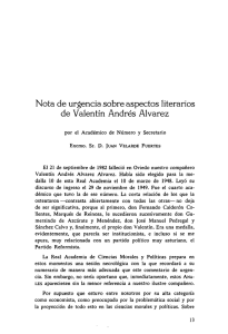 Nota de urgencia sobre aspectos literarios de Valentín Andrés Alvarez