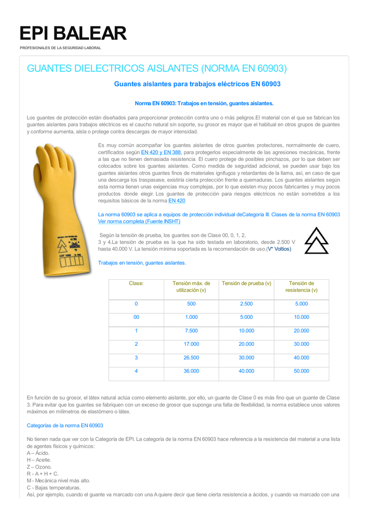 talento Popular precedente epi balear sl | guantes dielectricos aislantes (norma en 60903)