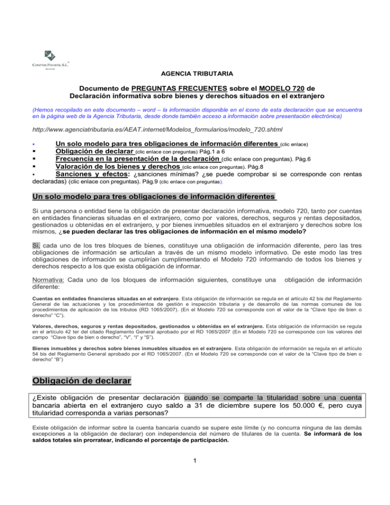PREGUNTAS FRECUENTES AEAT MODELO 720 DECLARACION PREGUNTAS FRECUENTES AEAT MODELO 720 DECLARACION