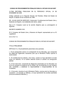 CODIGO DE PROCEDIMIENTOS PENALES PARA EL ESTADO DE