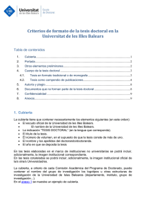 Criterios de formato de la tesis doctoral en la Universitat de les Illes