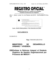 Estatuto Orgánico del MIDUVI - Ministerio de Desarrollo Urbano y