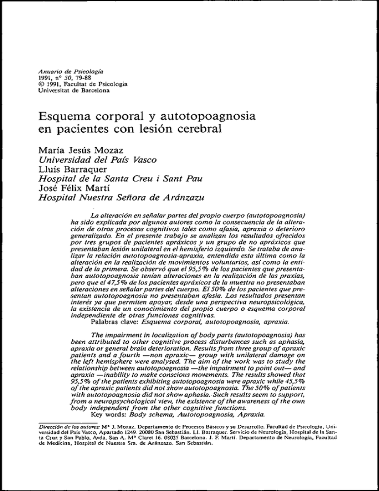 Esquema corporal y autotopoagnosia en pacientes con