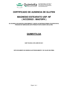Certificado de ausencia de gluten