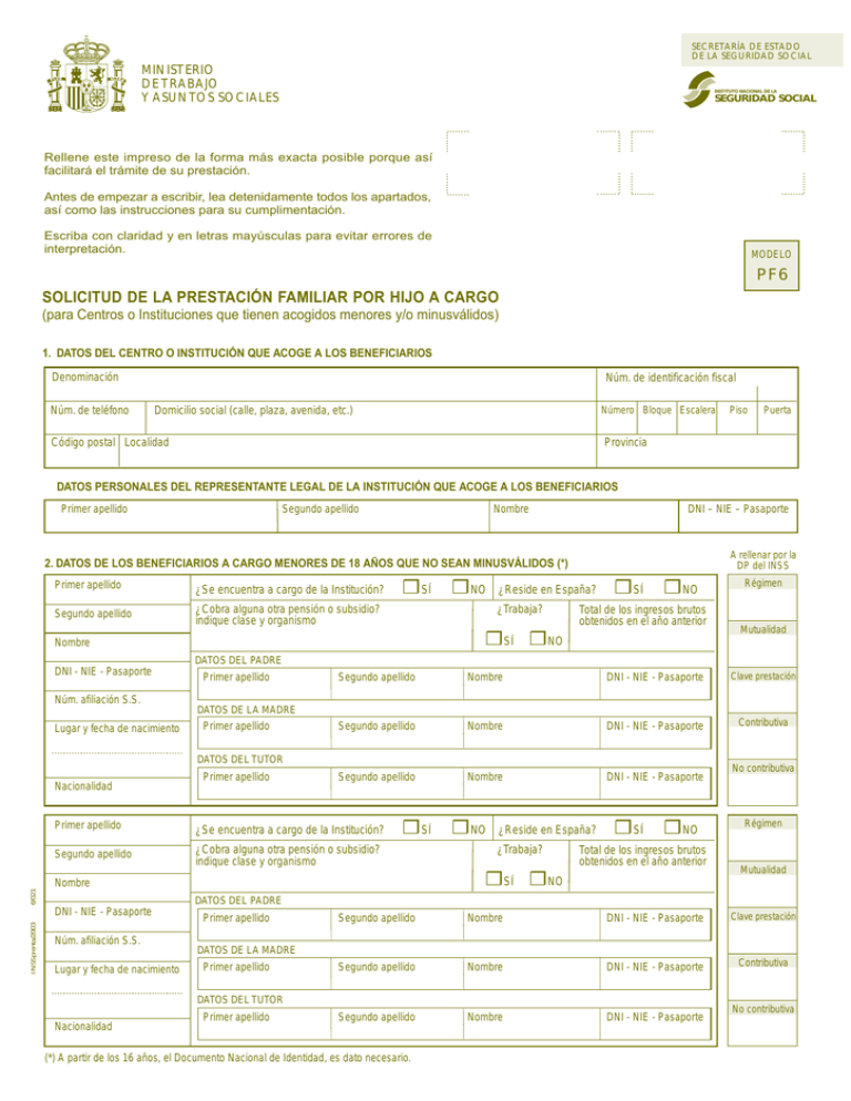 Ficha Solicitud de prestación por hijo a cargo Ficha Solicitud de prestación por hijo a cargo