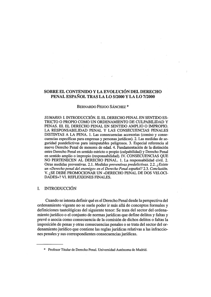Sobre El Contenido Y La Evolución Del Derecho Penal Español Tras La