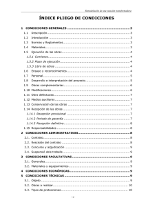 ÍNDICE PLIEGO DE CONDICIONES