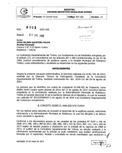 Informe Auditoría Denuncia No. 041 de 2014 municipio de Rioblanco