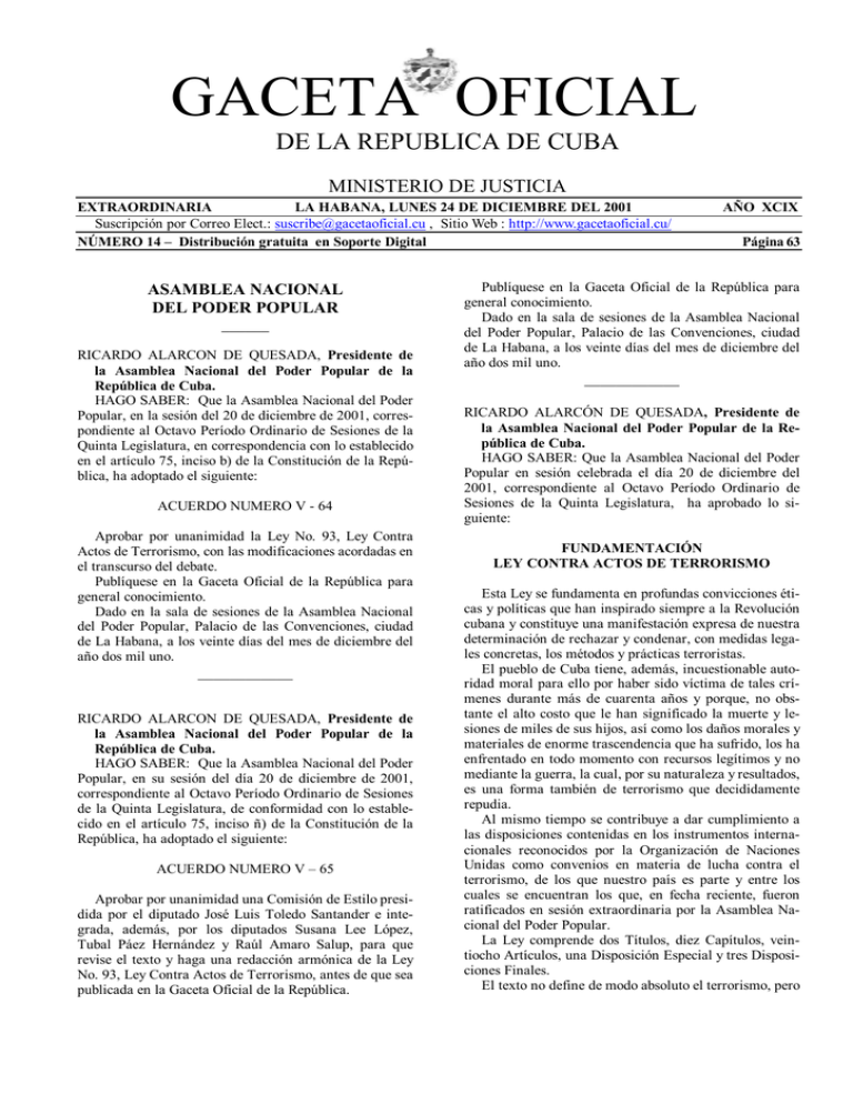 GACETA OFICIAL Fiscalía General de la República de Cuba