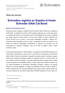 Schroders registra en España el fondo Schroder GAIA Cat Bond