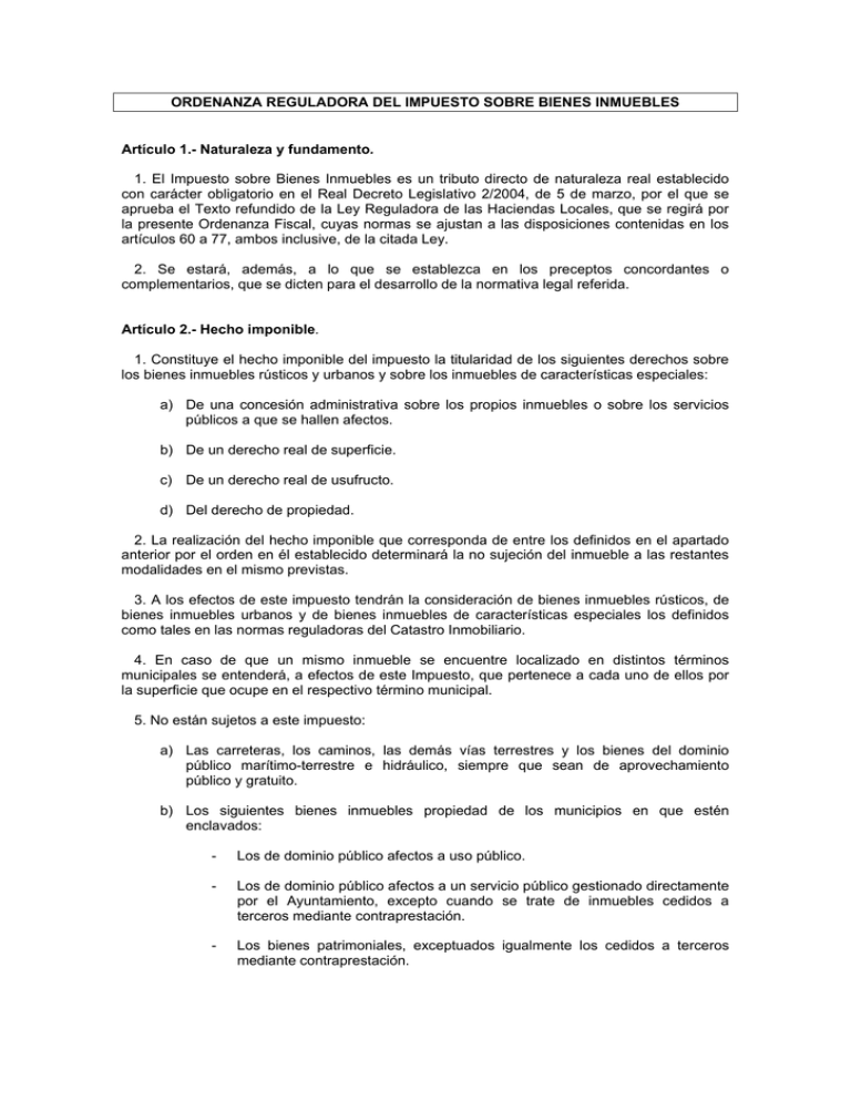 ORDENANZA REGULADORA DEL IMPUESTO SOBRE BIENES