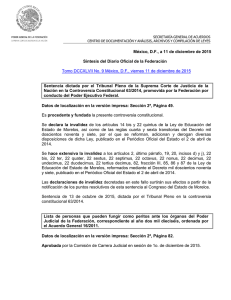 México, D.F., a 11 de diciembre de 2015 Síntesis del Diario Oficial