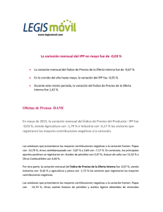 La variación mensual del IPP en mayo fue de