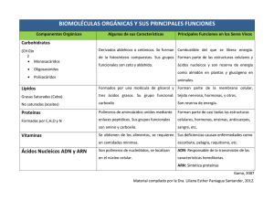 BIOMOLÉCULAS ORGÁNICAS Y SUS PRINCIPALES FUNCIONES