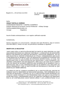 No. de radicación solicitud: Bogotá D.C., 20 de Enero de 2016