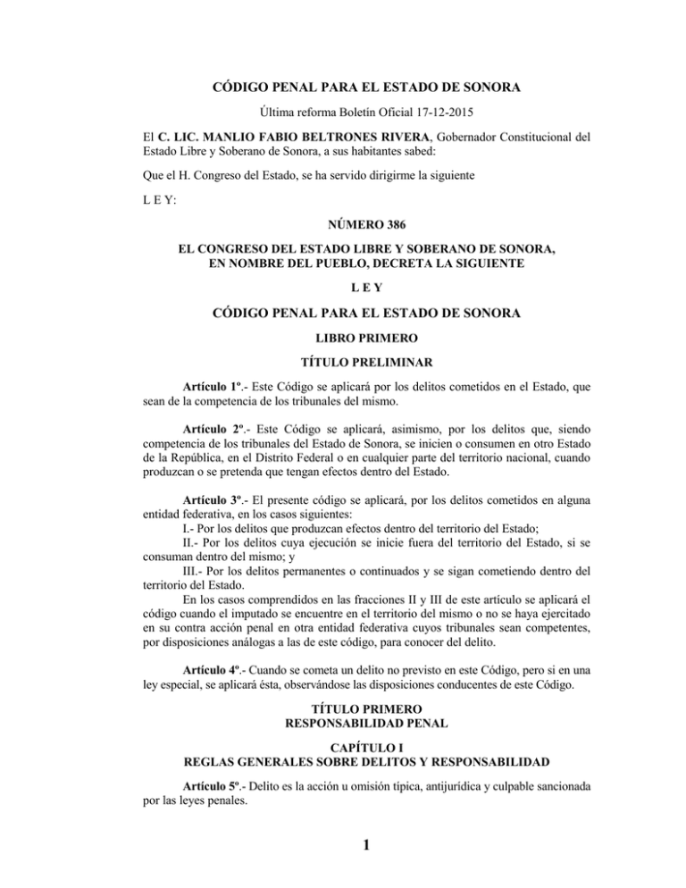C digo Penal Para El Estado De Sonora