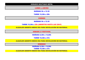 MAÑANA 9h a 12.30 HORARIO BOUTIQUE NEPAL LUNES a