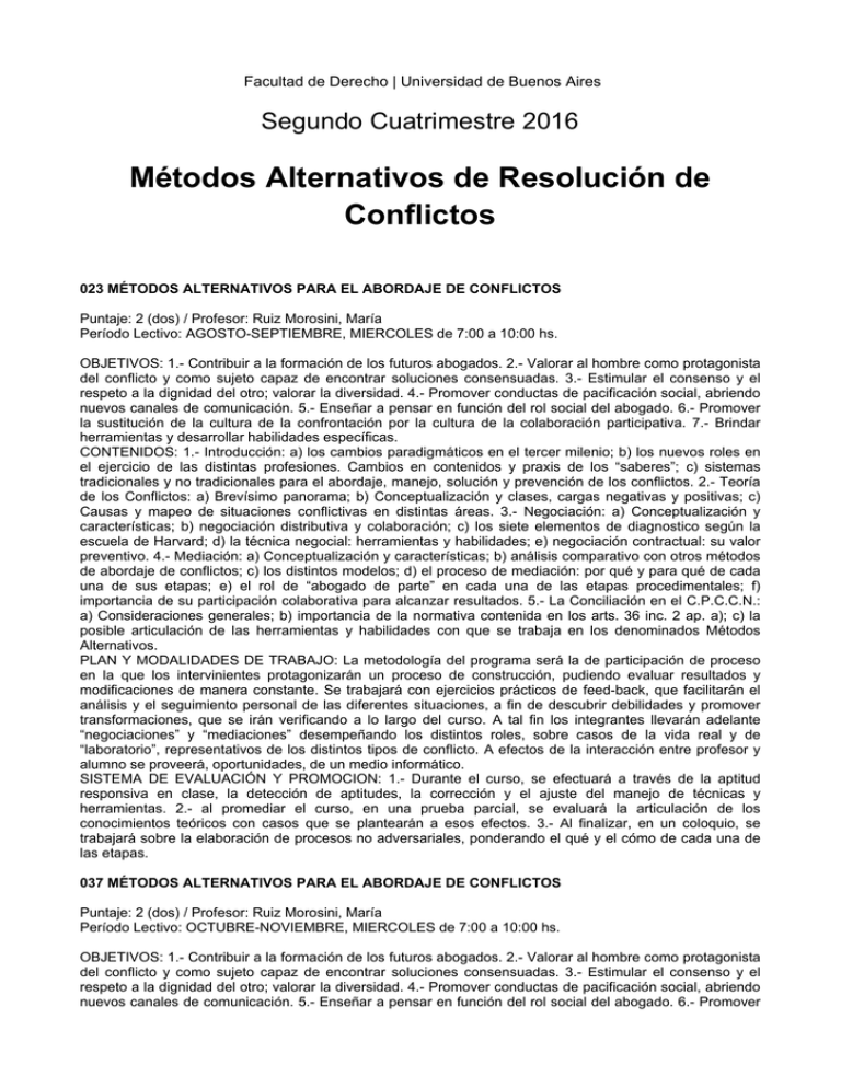 Métodos Alternativos de Resolución de Conflictos