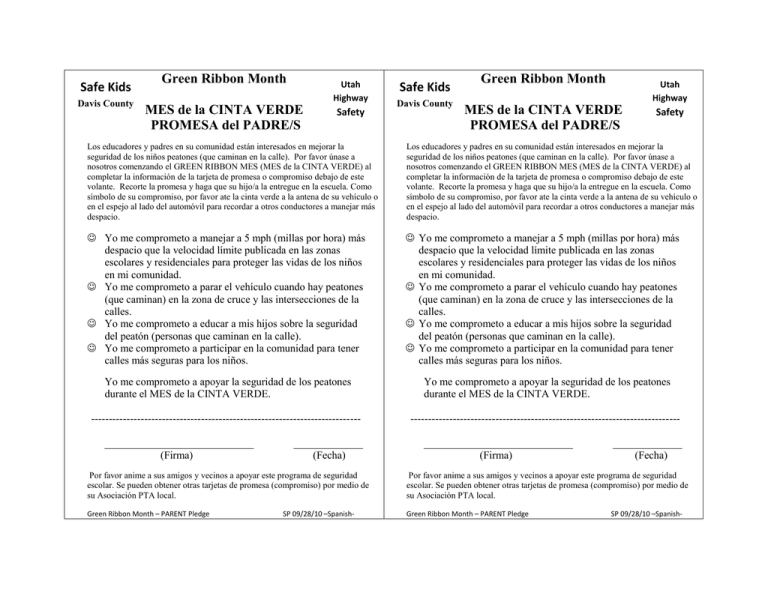 Green Ribbon Month MES de la CINTA VERDE PROMESA del