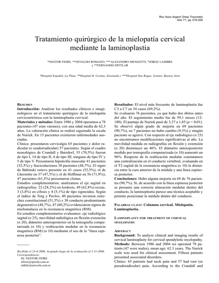 Tratamiento Quir Rgico De La Mielopat A Cervical Mediante La