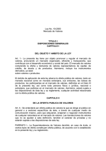 Ley No. 19-2000 Mercado de Valores TITULO I DISPOSICIONES