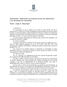 Objeciones al proyecto de ley de matrimonio civil aprobado por