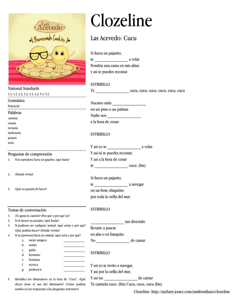 Clozeline Fun Spanish Cloze Activity Worksheet With Music