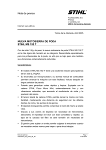 Nota de prensa NUEVA MOTOSIERRA DE PODA STIHL MS 192 T