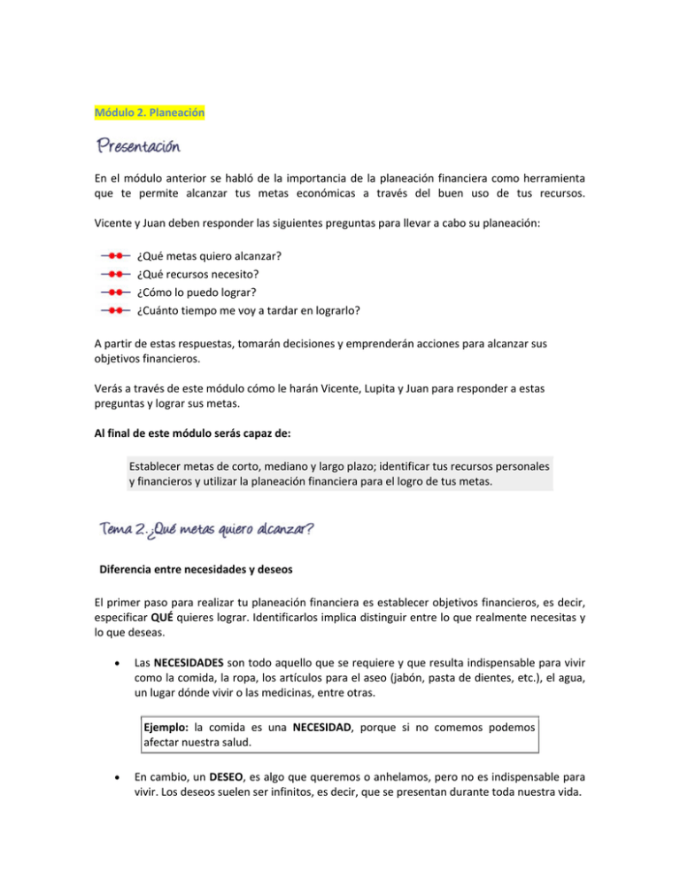 M dulo 2 Planeaci n En El M dulo Anterior Se
