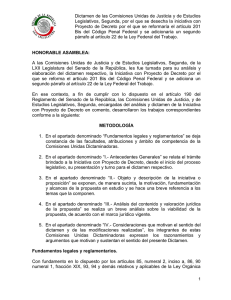 HONORABLE ASAMBLEA: - Senado de la República