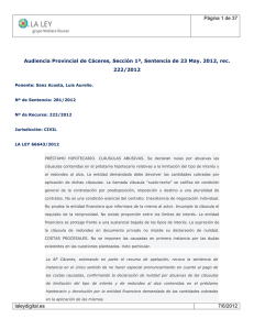 Audiencia Provincial de Cáceres. Sentencia Cláusula Suelo de 23