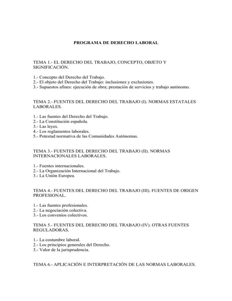 PROGRAMA DE DERECHO LABORAL TEMA 1.