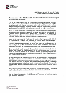 Acord 85/2015 sobre les recomanacions del tractament de l
