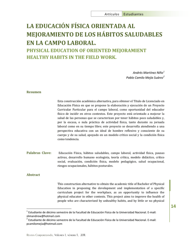 La Educaci n F sica Orientada Al Mejoramiento De Los H bitos