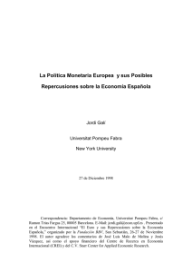 La Política Monetaria Europea y sus Posibles Repercusiones sobre