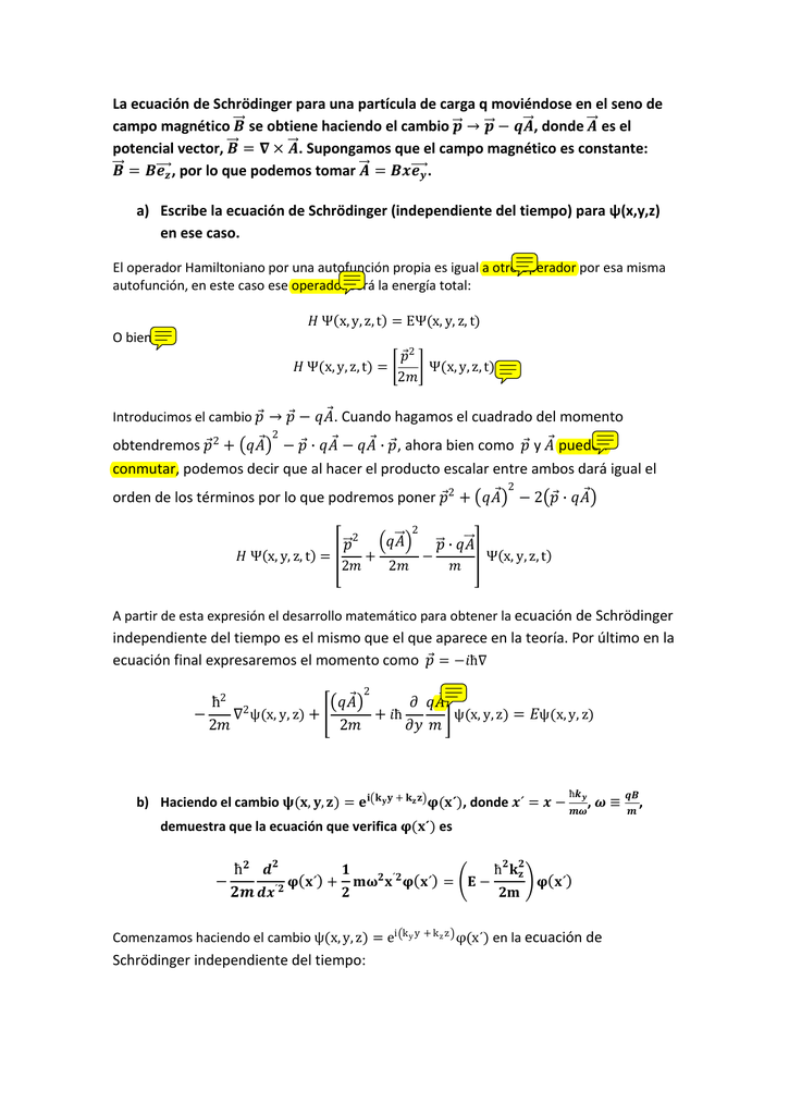 La Ecuacion De Schrodinger Para Una Particula De Carga Q
