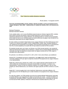 Para: Todos los comités olímpicos nacionales Rio de