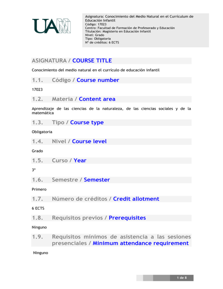 Conocimiento Del Medio Natural En El Curr culum De Educaci n Infantil