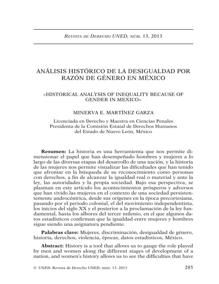 Análisis Histórico De La Desigualdad Por Razón De Género En México
