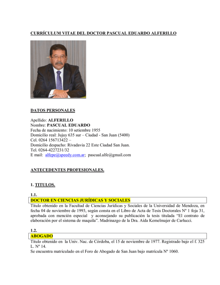 CURRÍCULUM VITAE DEL DOCTOR PASCUAL EDUARDO