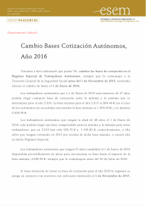 Cambio Bases Cotización Autónomos, Año 2016