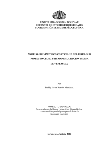 Modelo gravimétrico cortical 2D del perfil Sur Proyecto Giame