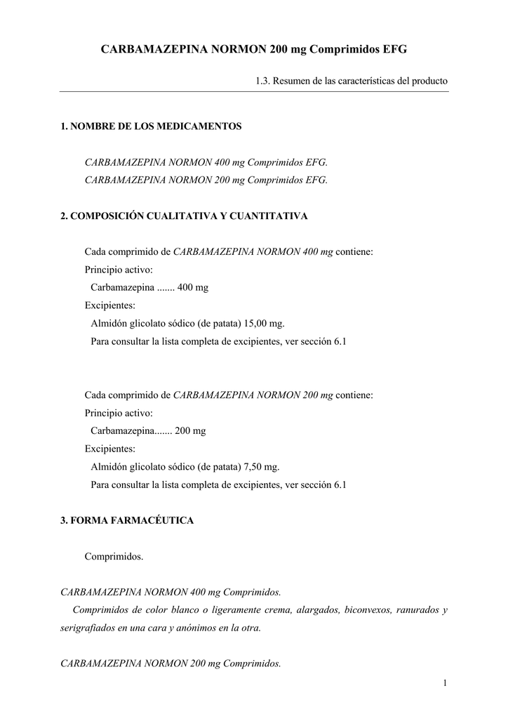 Carbamazepina Normon 0 Mg Comprimidos Efg