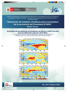 Anomalías de precipitación promediadas de febrero a abril (mm/día