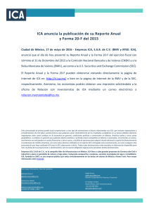 ICA anuncia la publicación de su Reporte Anual y Forma 20