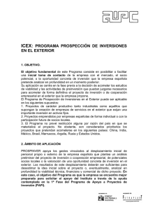 ICEX: PROGRAMA PROSPECCIN DE INVERSIONES EN EL